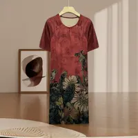 夏季新品！女士夏季圆领印花真丝连衣裙F814