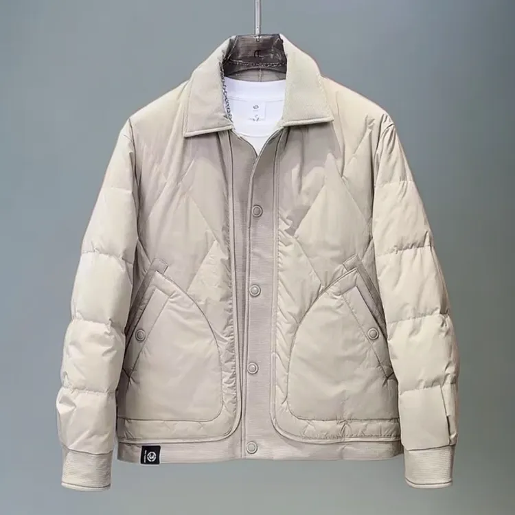 2025年冬季新款潮牌翻领羽绒服男简约轻薄鸭绒上衣保暖外套百搭