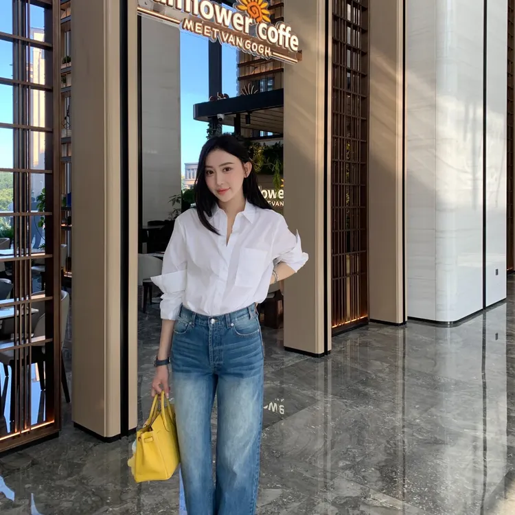 「牛仔计划」AKIZHANG休闲显瘦显高高级百搭直筒设计感开叉牛仔裤