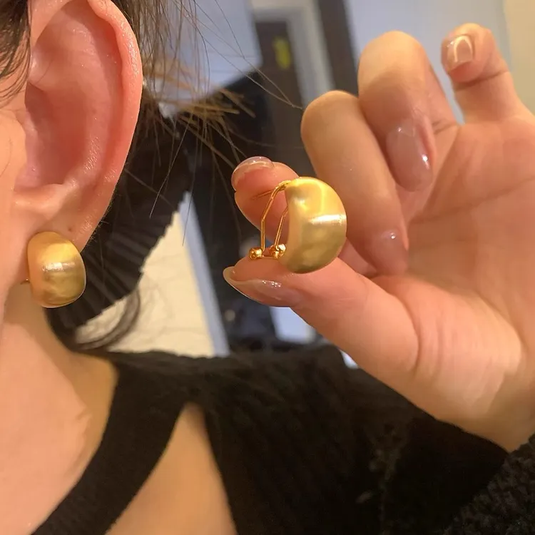 925银针金色拉丝半圆耳环女2025新款爆款高级感耳钉气质百搭耳饰