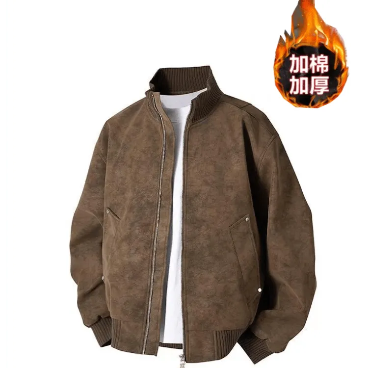 BISEGRLIN秋冬季潮流男士夹克休闲防水加绒大码立领加厚外套皮衣