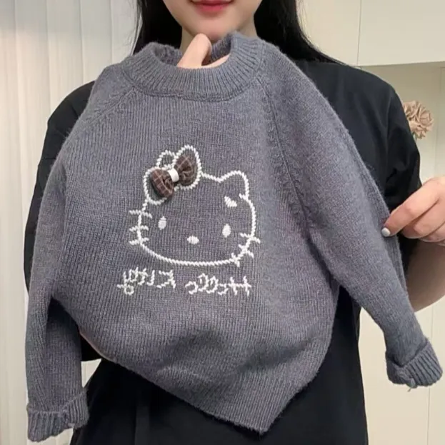 女童毛衣2025秋冬装女宝宝洋气保暖针织衫儿童卡通KT猫打底衫童装