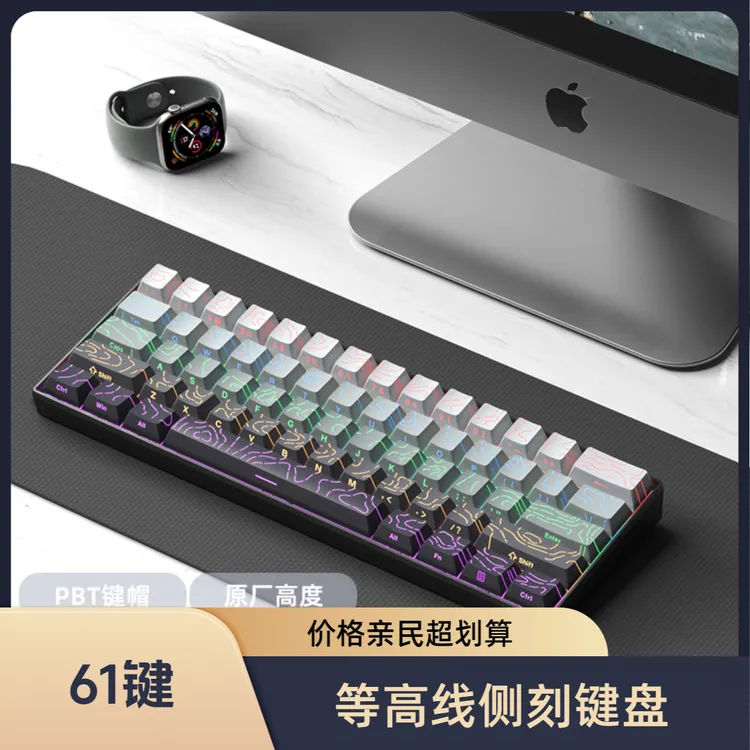 【全新升级】侧刻61键机械键盘有线青轴电竞游戏办公笔记本台式通用