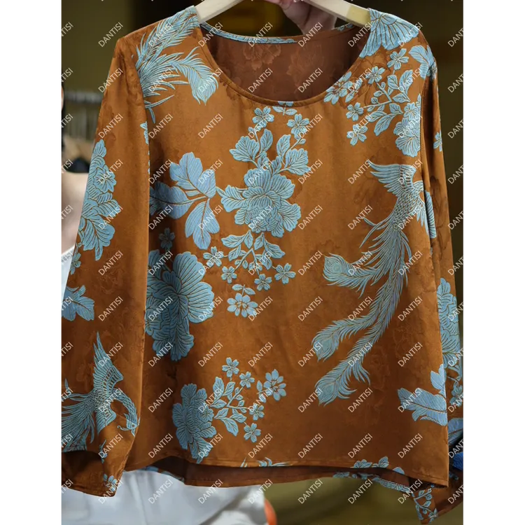 莲雾《非遗美学》T1716复古印花中式长袖上衣