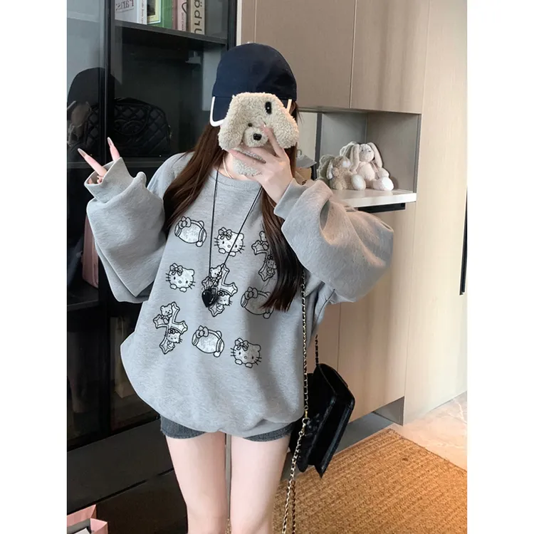 YWBY新款潮牌女装秋冬保暖加绒加厚圆领卫衣新款时尚洋气百搭女装