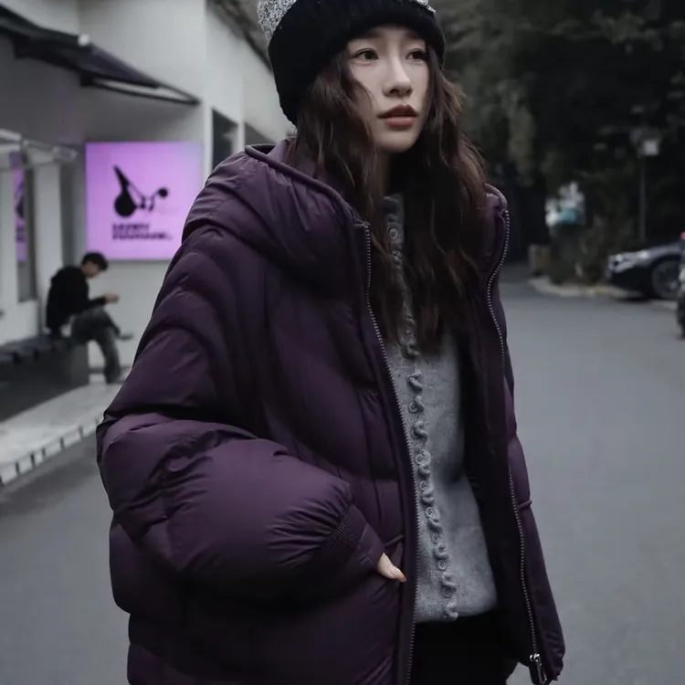 HELA AOMI “紫葡萄~”90白鸭绒短款连帽宽松羽绒服CY5DM05586