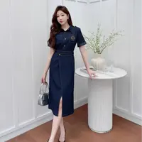 高腰套头纯色金扣蕾丝修身连衣裙休闲裙子中长款显瘦