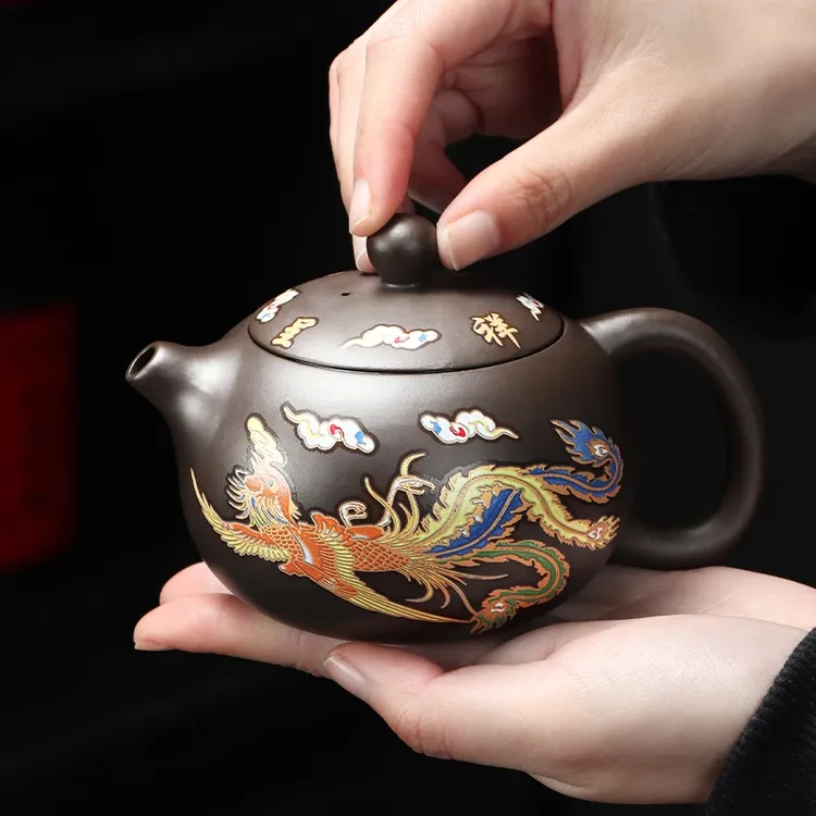 原创遇热变色龙凤呈祥紫砂壶凤鸣壶手工大容量泡茶壶高档西施壶