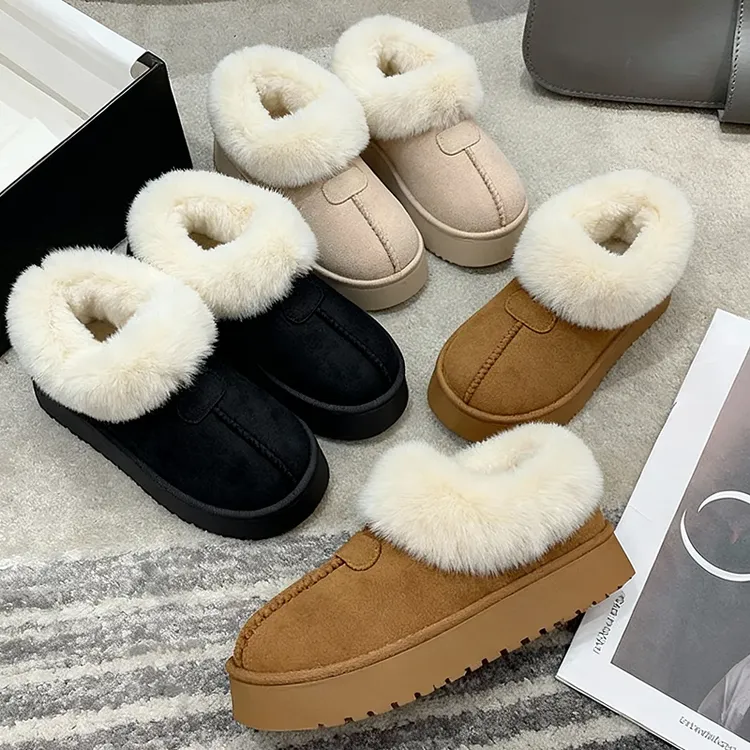 低帮高颜值毛毛雪地靴女2025年冬季爆款厚底防滑面包鞋加绒加厚款