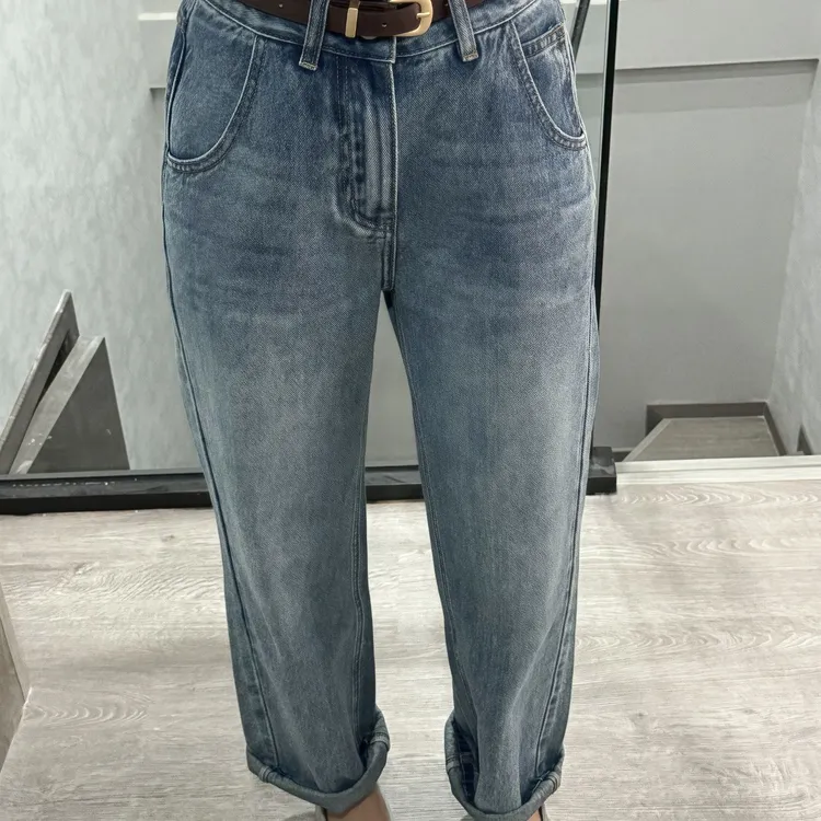 2025春季新款牛仔直筒裤显瘦休闲高级高腰蓝色