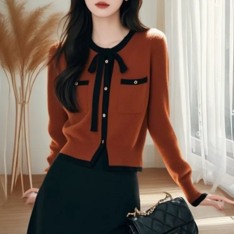 [工厂直销套装]早秋新款时尚拼色针织衫高腰百搭半身裙X150+Q179