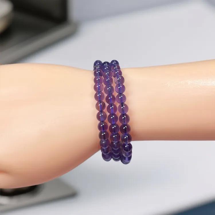 天然正品乌拉圭紫水晶三圈手链时尚百搭女款冰透紫净体紫水晶手串
