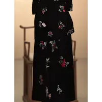 「苏绣半裙」中国风时尚复古黑色显瘦刺绣长款半裙气质秋冬设计感