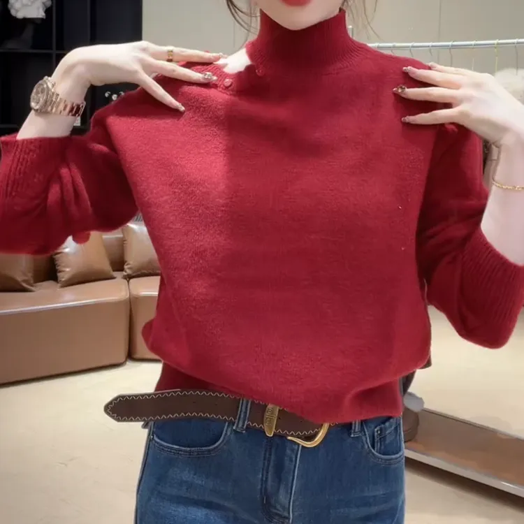 冬季新款小众镂空挂脖保暖设计感显瘦百搭针织衫女LK2508977