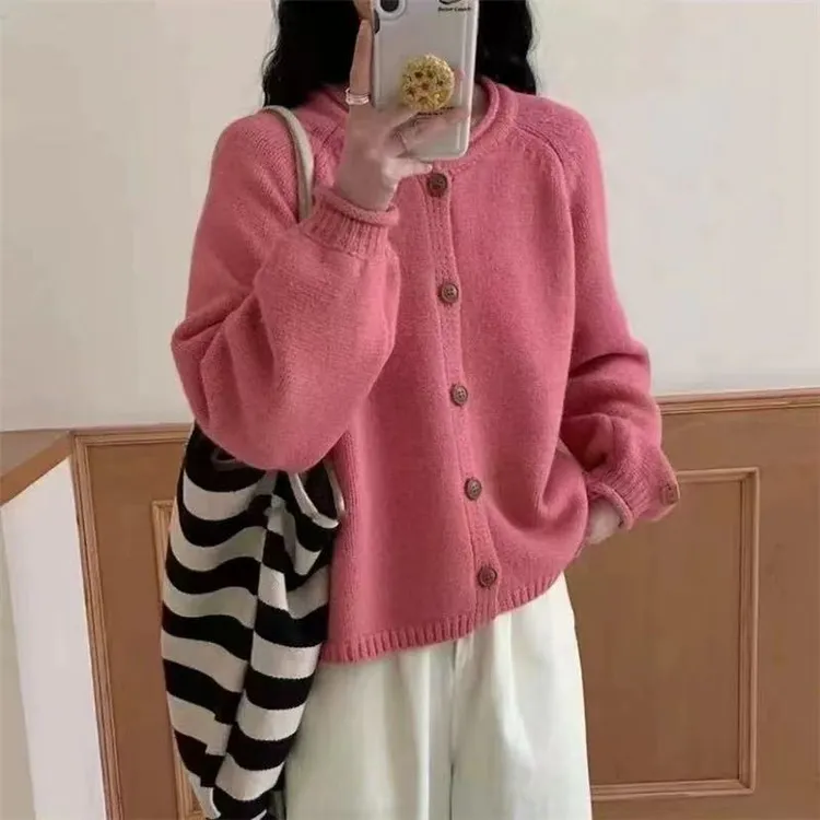 卷边设计感宽松毛衣外套新款慵懒风百搭针织开衫女1039-1