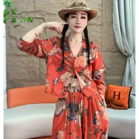9052【凡家衣橱】宽松时尚套装套装休闲复古网红衬衫开衫民族风碎花