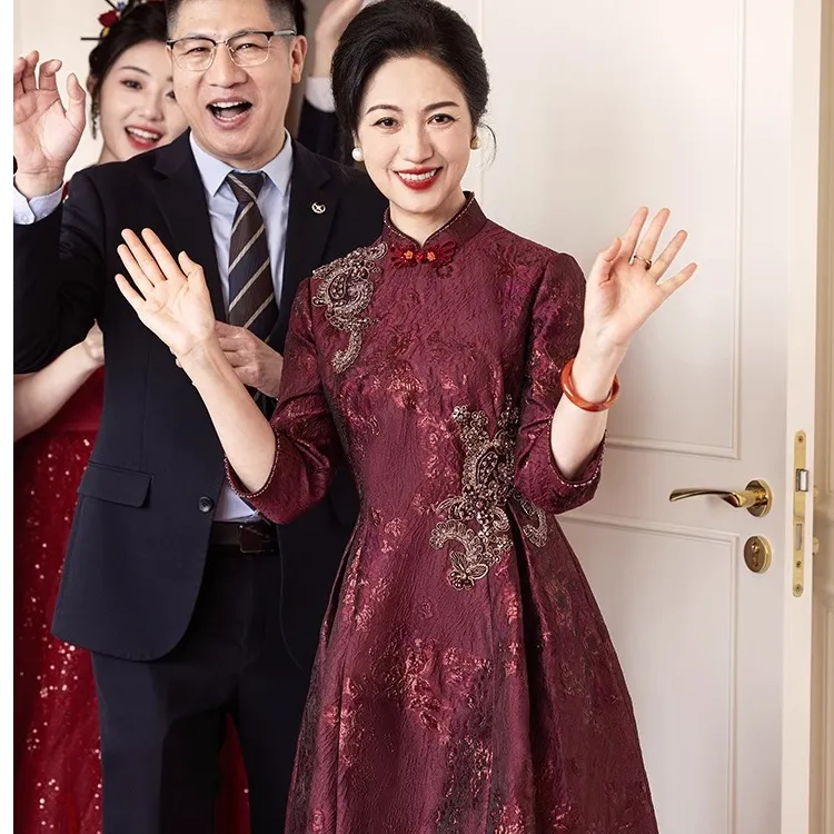 喜婆婆婚宴装喜服2025春秋高贵妈妈结婚礼服连衣裙高贵日常可穿款
