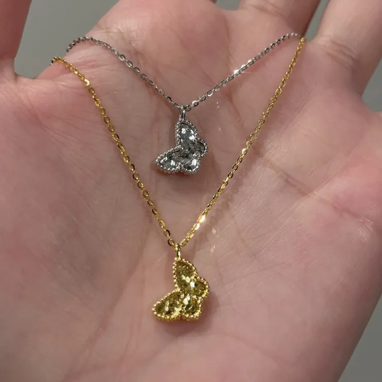 坠链均925银 高定细闪碎冰冰小蝴蝶项链