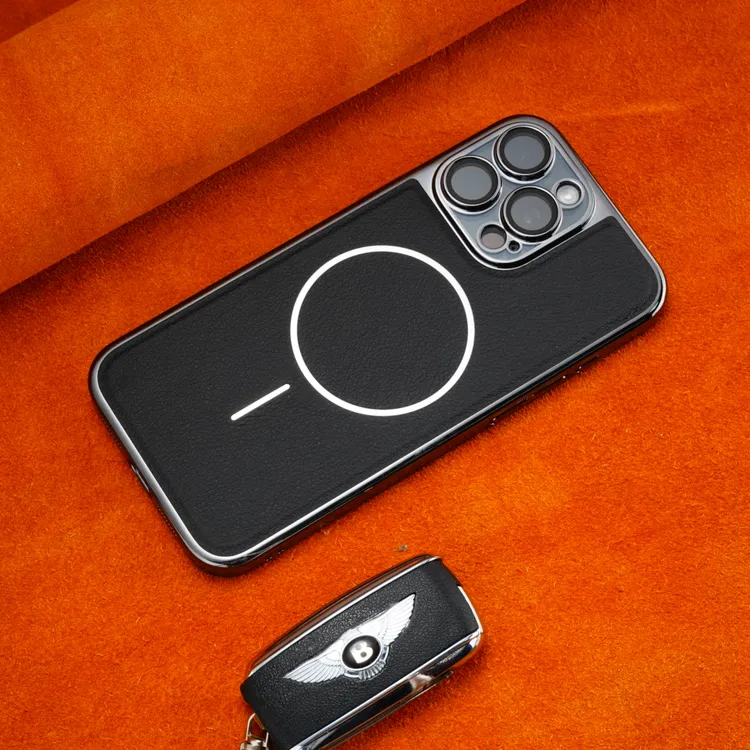 [自带镜头膜]适用苹果17ProMax皮纹磁吸手机壳高档iPhone16商务男