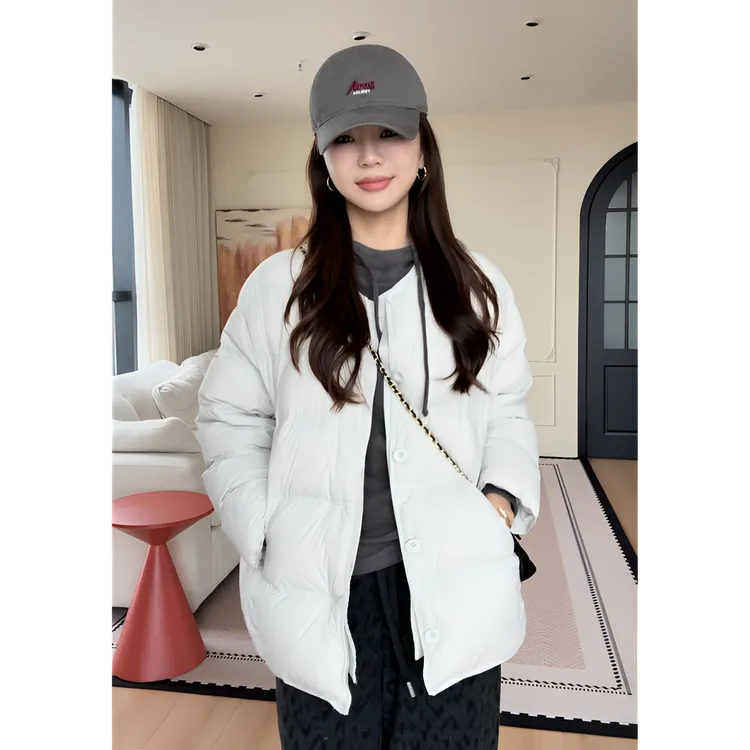 【YHH】冬季时尚休闲百搭保暖圆领隐形扣羽绒服-YHW50924