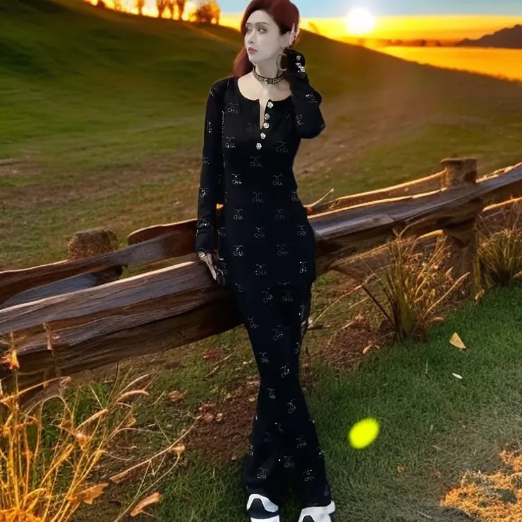 2025-春季爆款高端洋气时尚气质显瘦显腿长韩版修身黑色女士套装