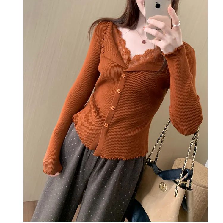 2025好看女蕾丝假两件打底衫2025秋季新款韩版休闲甜美气质上衣女