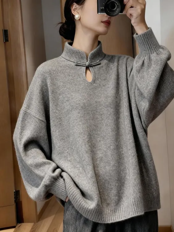 新中式洋气长袖针织衫女2025秋冬新款复古国风慵懒风显瘦气质上衣