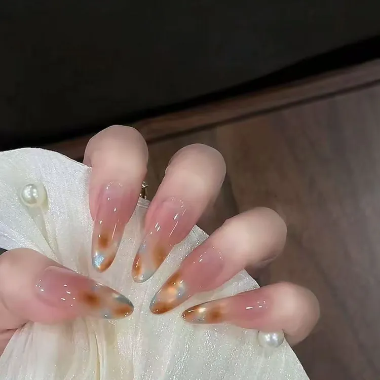 【金秋琥珀】手工穿戴甲简约高级感十足显白香槟猫眼焦糖晕染可拆卸