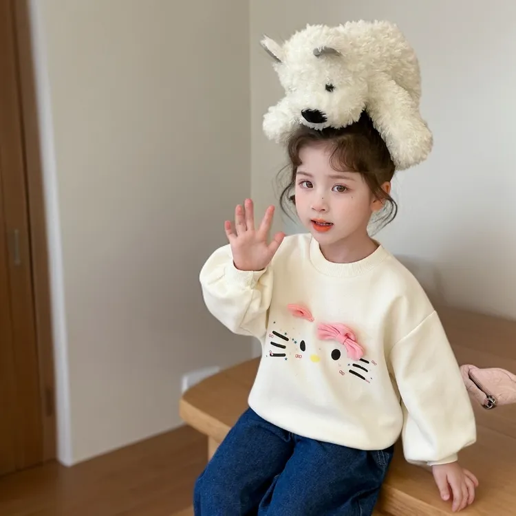 女童卫衣春秋2025新款洋气儿童圆领打底衫秋季女宝宝卡通时髦上衣