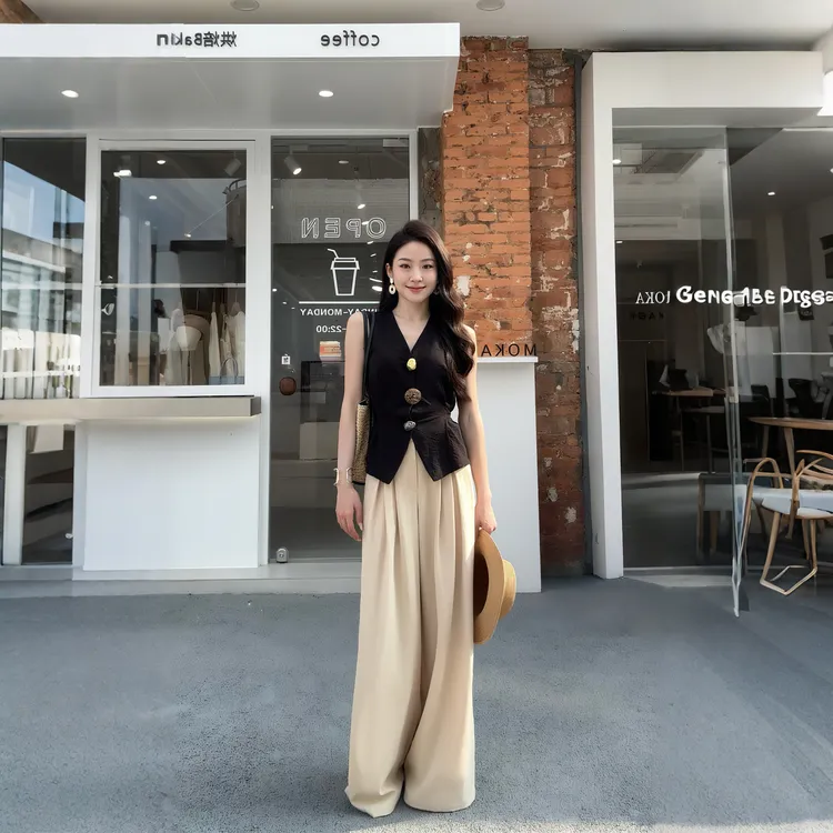  MUMU2【风铃路途】夏季压褶设计高腰宽松直筒阔腿显瘦气质显瘦裤子