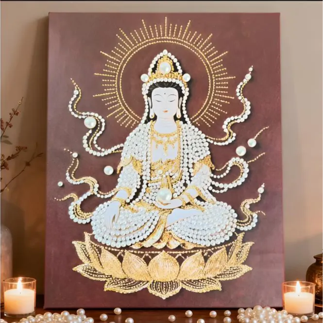 观音佛像系列珍珠画DIY解压自粘画风景珍珠贴画数字油画装饰画
