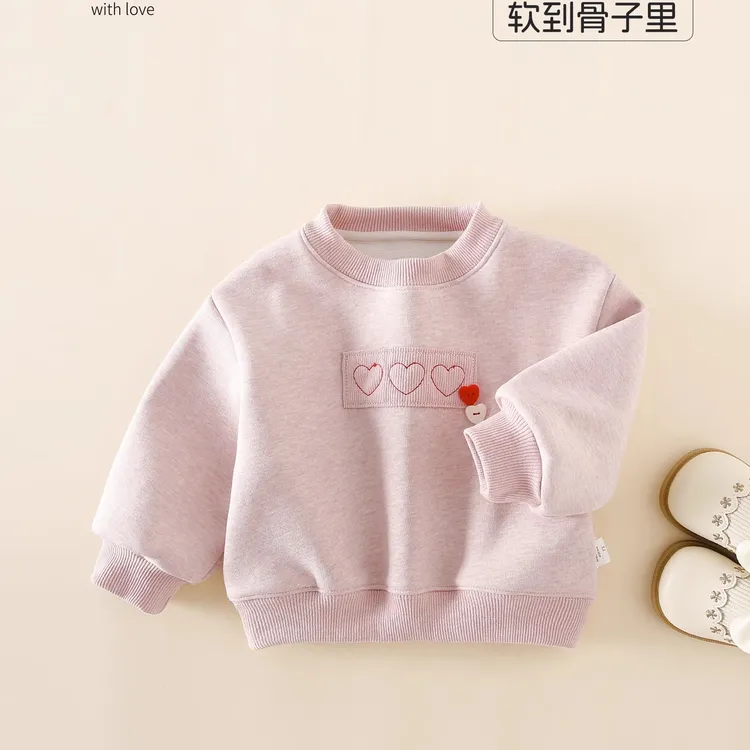 女童宝宝加绒卫衣秋冬韩系童装婴幼儿童柔软长袖卫衣上