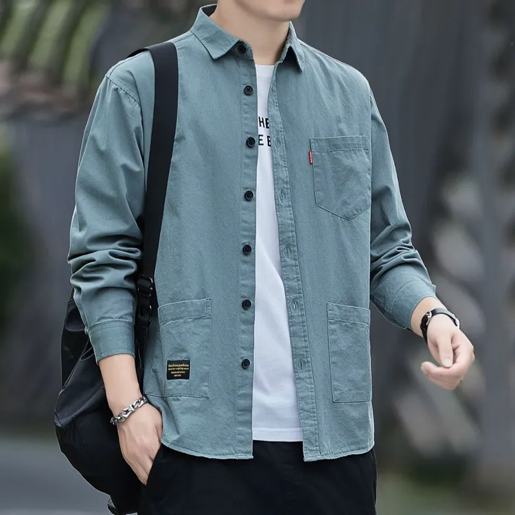 【热卖爆款】男士长袖七分袖衬衫休闲百搭宽松纯棉潮流帅气衬衣外套