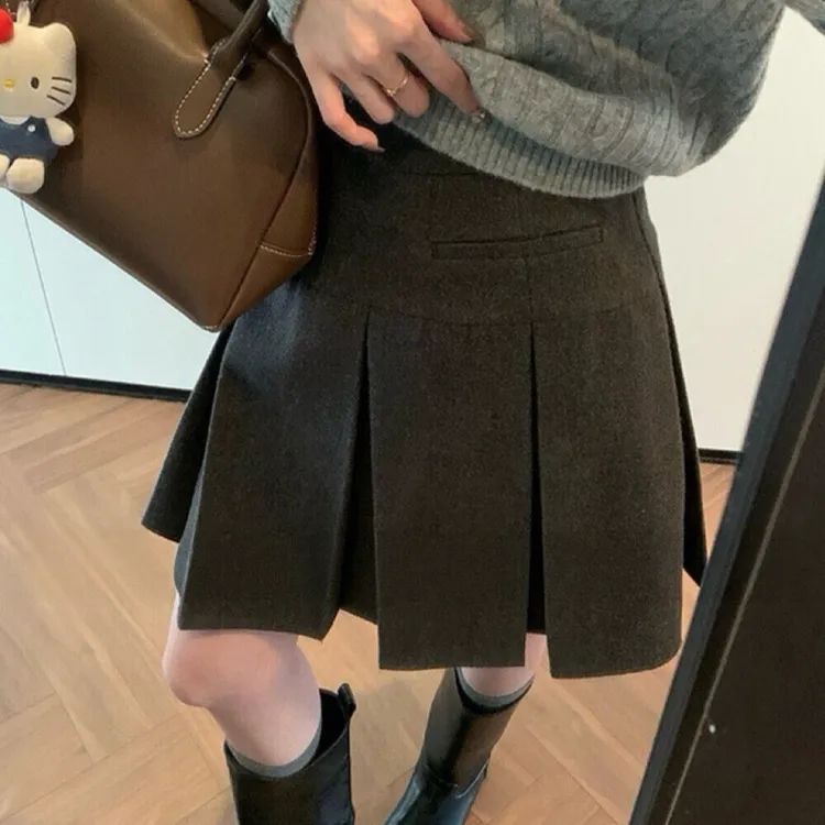 韩版高级感显瘦学院风百褶裙秋冬百搭a字短裙胖mm大码高腰半身裙