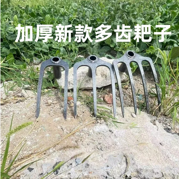 开荒刨土二齿钢耙锻打耙子多齿耙三齿翻地刨红薯花生四齿抓钩耙子