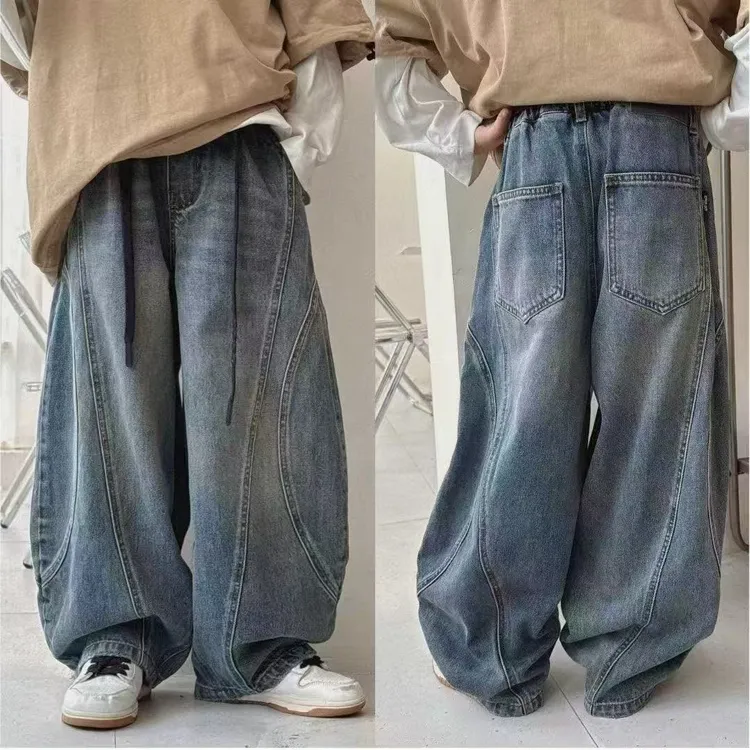 秋上新~韩版时尚弯刀裤宽松阔腿牛仔裤中大童洋气百搭休闲00324