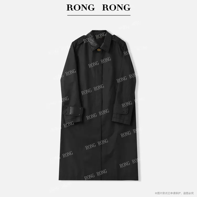 溶溶【松弛风度】RONGRONG 皮革编织领拼接极简风长款风衣ZGQ6W3085