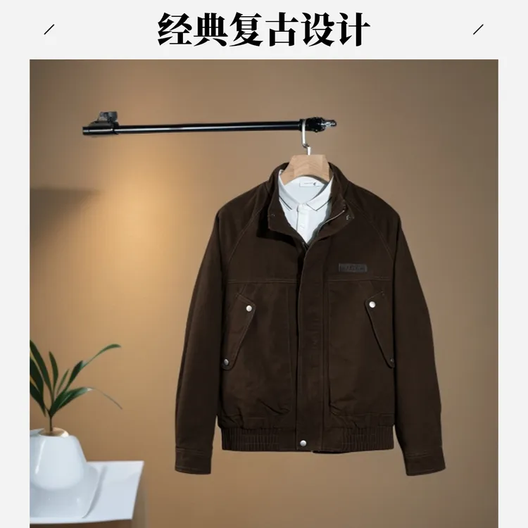茵特拿蒂秋装上衣男潮流宽松纯棉立领夹克商务休闲复古飞行员外套