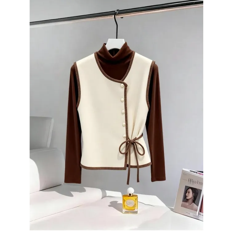 2025秋季新款网红高档洋气女时尚显瘦气质长袖内搭打底衫马甲套装