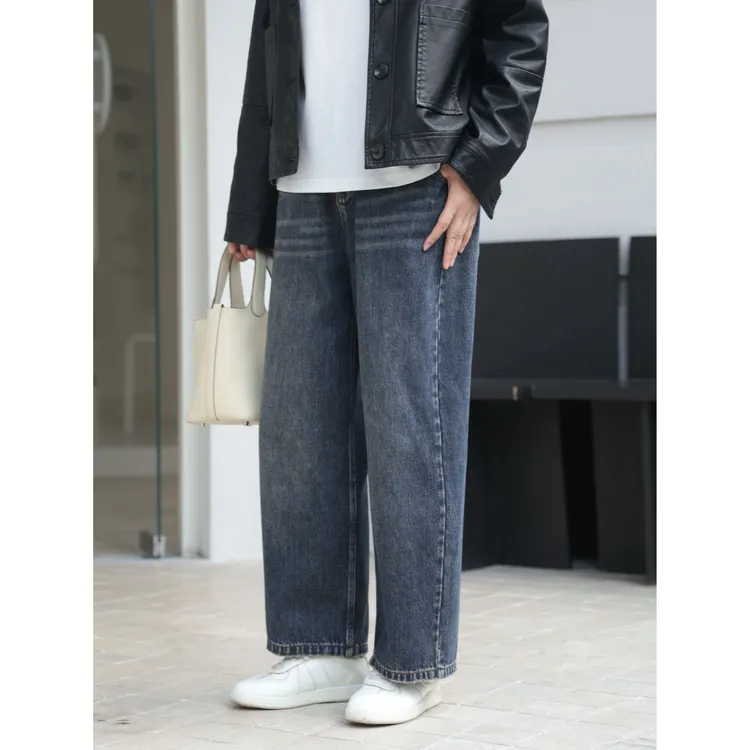 麻享版型chao好 复古休闲时尚宽松直筒显瘦牛仔裤女款FSY51138