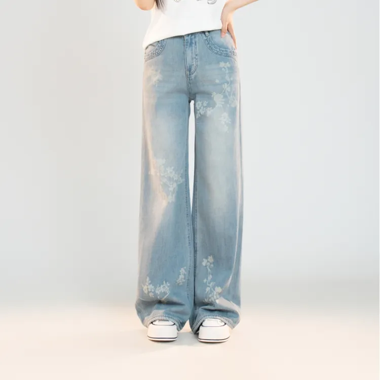 宿慕SUMU 女款设计感阔腿裤 5-8夏季2025新款高腰牛仔裤长裤35668