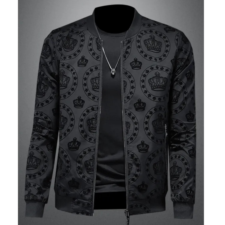 贾鲁萨加高端时尚春秋季男士潮牌提花棒球领长袖夹克休闲修身外套