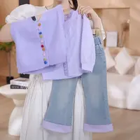 女童春秋款套装2025新款儿童装洋气针织马甲衬衫牛仔裤三件套