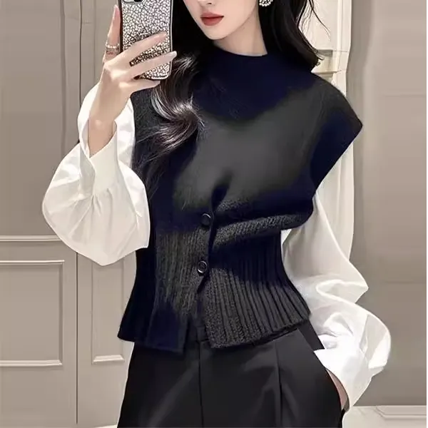 休闲通勤百搭无袖坎肩针织马甲女2025新款高级感上衣叠穿马夹背心