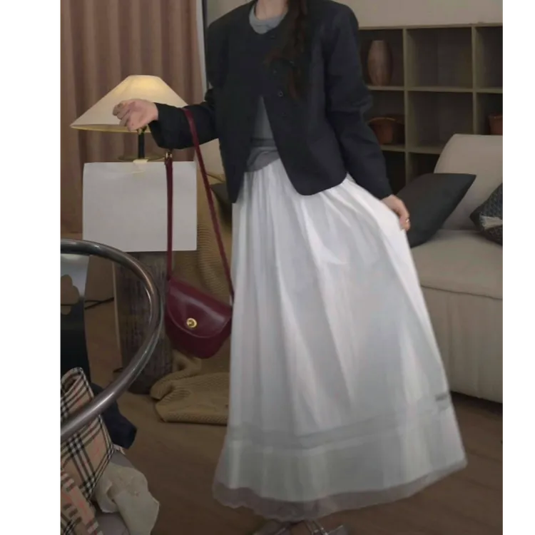 设计感花边韩系踏青白色蕾丝摆裙半身裙女2025春款高腰显瘦A字裙