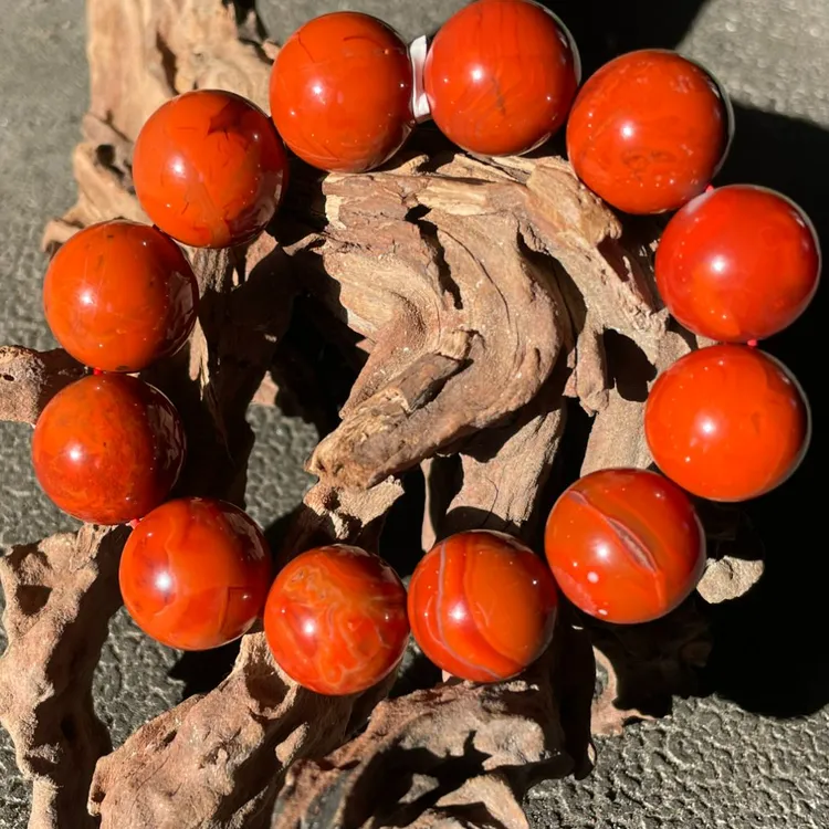 原矿无优化南红 川料火焰纹满色满肉柿子红17-18mm手串珠珠