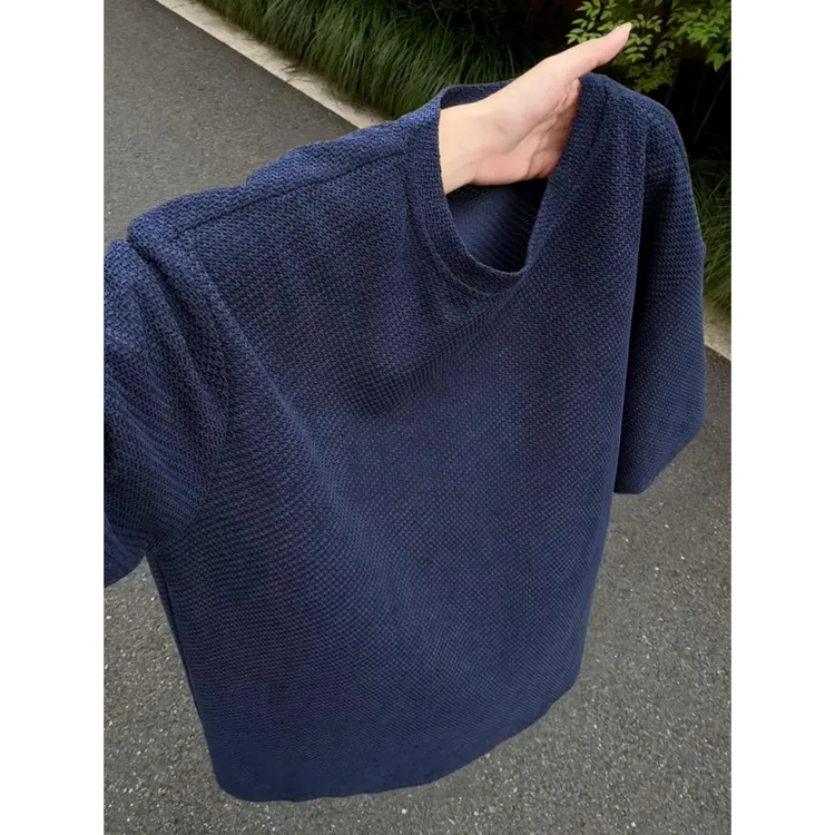 美式复古龙鳞纹透风透气不透肉男士夏季新款圆领短袖百搭T恤上衣