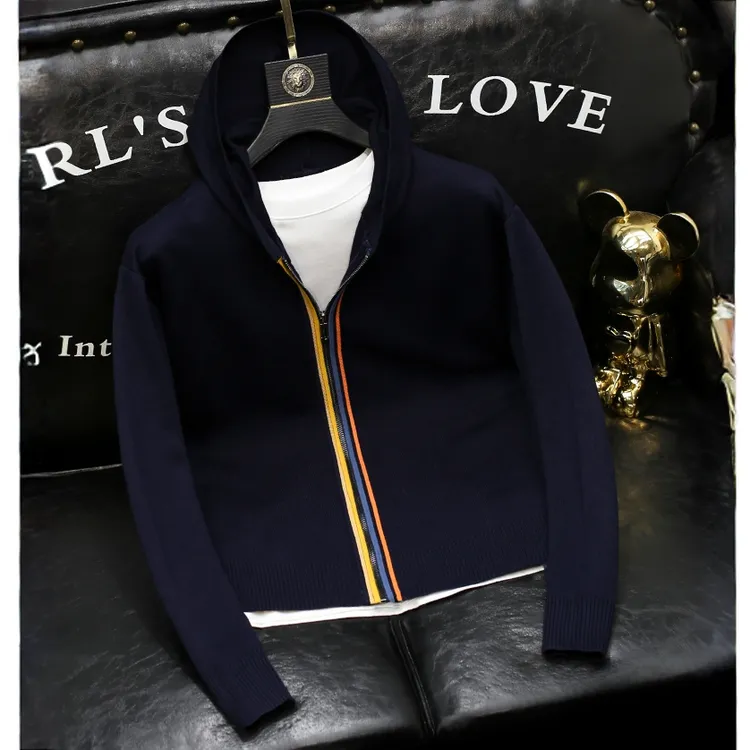 肯珀蒂韦KEMPOTIWO连帽针织外套男秋冬百搭休闲男装开衫夹克毛衫