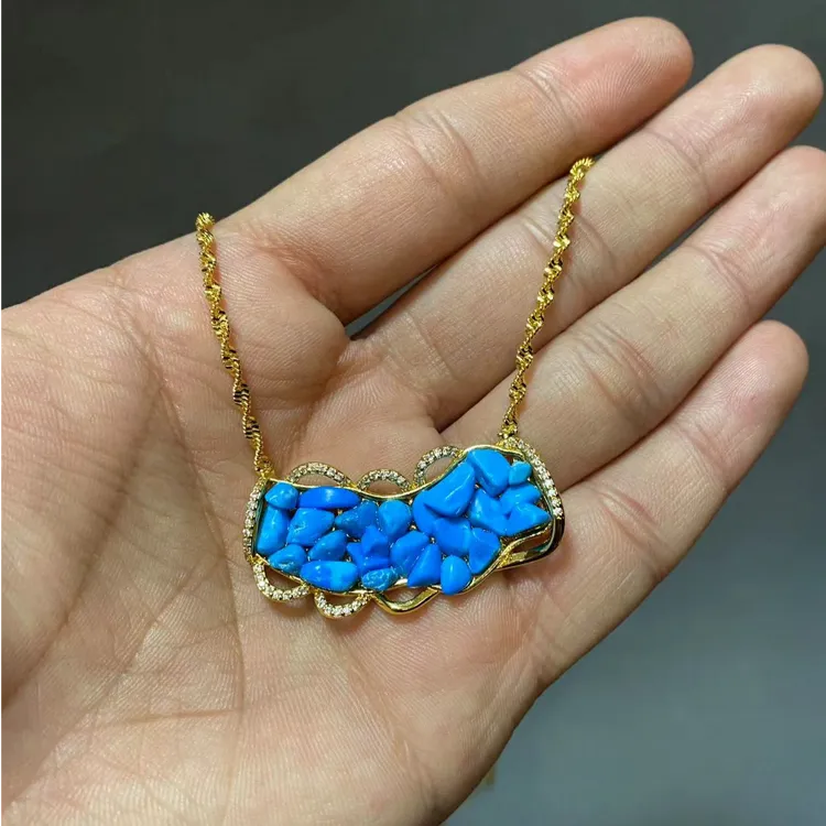 黄铜项链 F141  铜镀金项链 气质民族风 简约百搭经典蓝色