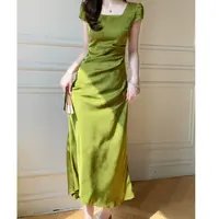 无印心匠B55268-2 缎面蝴蝶&印花改良长款旗袍高级性感气质裙K218